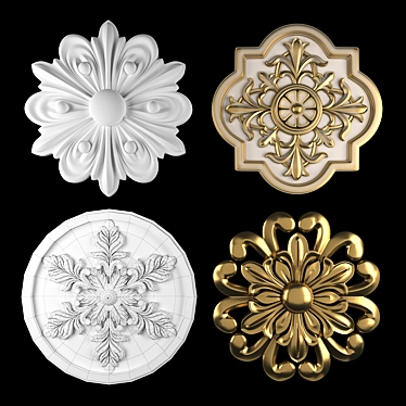 Elegant Rosettes in Gold & Gypsum 3D model image 1 