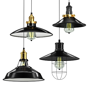 Baycheer Industrial Lamp Set - Metal Pendant Lighting 3D model image 1 