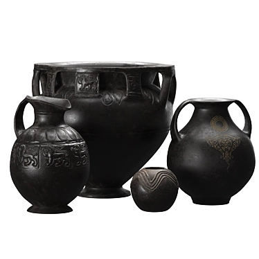 Antique Black Terracotta Vases 3D model image 1 