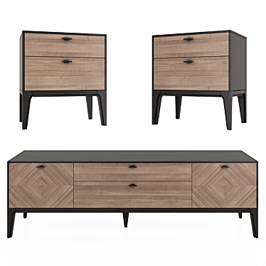 Verona Oak Bedside Chest Set 3D model image 1 