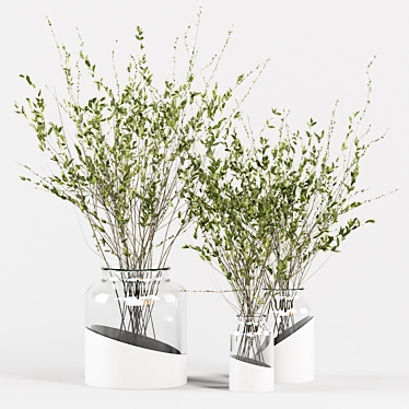 Glass Vases with Decorative Branches 3D model image 1 