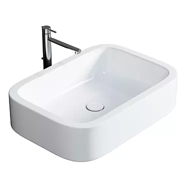 White Ceramic Rectangular Vessel Sink 3D model image 1 
