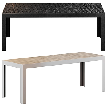 Charred Wood and Metal Loft Bench 3D model image 1 