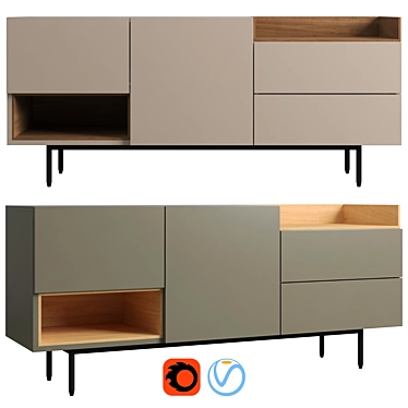 Modern Heaton Wide Sideboard Cabinet 3D model image 1 