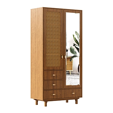 Handcrafted Rattan Cupboard" Exquisite Rattan Storage Cabinet 3D model image 1 