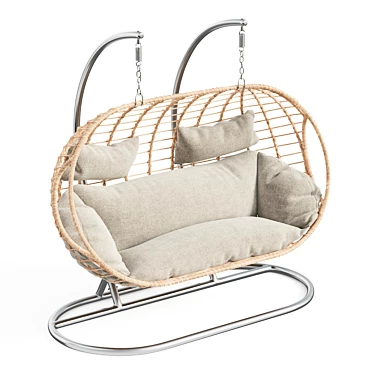 Double Hanging Chair Set - Grey & Cream 3D model image 1 