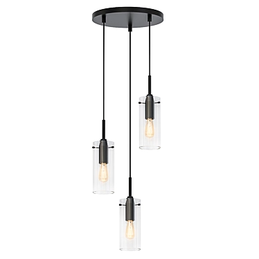 Sleek 3-Light Black Pendant 3D model image 1 