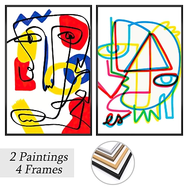 2 Modern Art Paintings & Frames 3D model image 1 