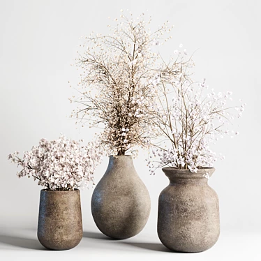 Concrete Vase Bouquet Set 3DIO 3D model image 1 