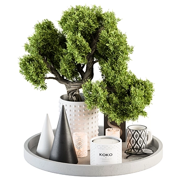 White & Green Bouquet Tray Set 3D model image 1 