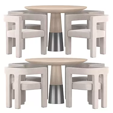 Sleek Dining Set with Ivory Armchair 3D model image 1 