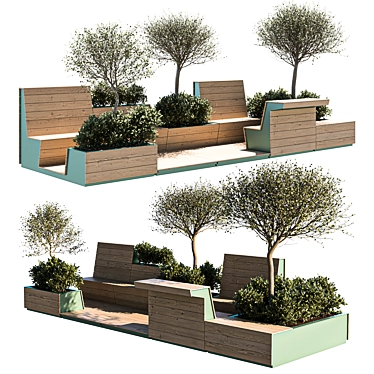 Urban Oasis Parklet with Lush Greenery 3D model image 1 