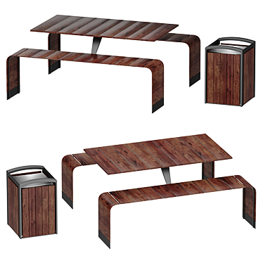 Industrial Style Bench with Bin 3D model image 1 