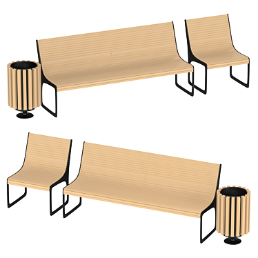  Industrial Style Bench Set 3D model image 1 