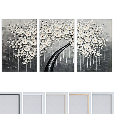 Modern Tree Oil Triptych Frames 3D model image 1 