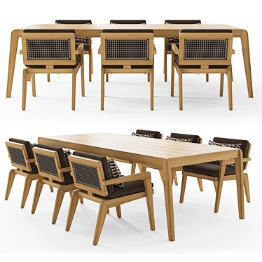 Modern Teak Dining Set with Chairs 3D model image 1 
