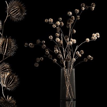 Natural Thistle Bouquet in Glass Vase 3D model image 1 