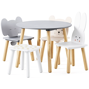 Jabadabado Kids Table & Chairs 3D model image 1 