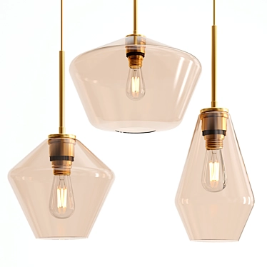 Elegant Amber Glass Pendant Light 3D model image 1 