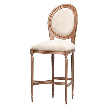 French Vintage Upholstered Barstool 3D model image 1 