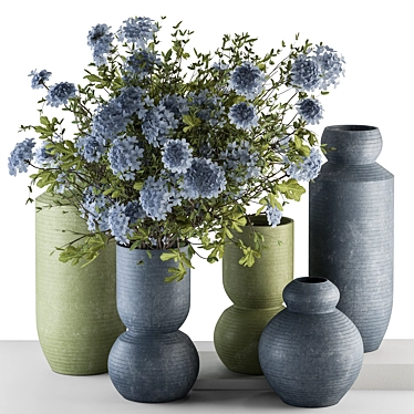 Green and Blue Decorative Vase Set 3D model image 1 