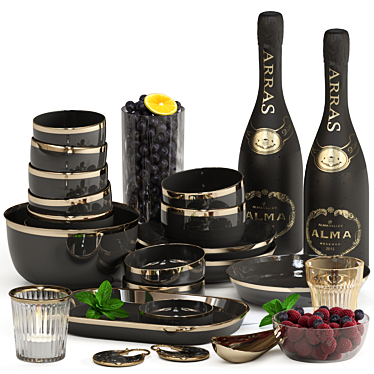 Luxury Cookware Set with Sparkling Bottle 3D model image 1 