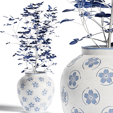 Elegant Blue Floral Vase Set 3D model image 1 