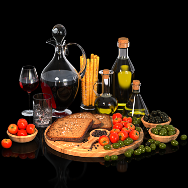 Mediterranean Wine & Olive Set 3D model image 1 