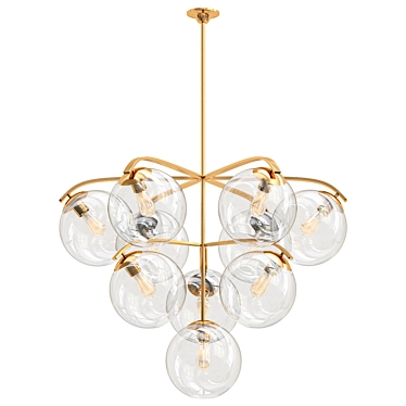 Sleek Satin Brass Chandelier Fixture 3D model image 1 