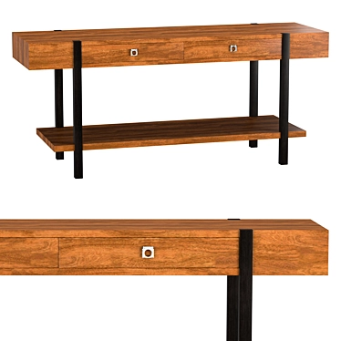 Rustic Oak Steel Console Table 3D model image 1 