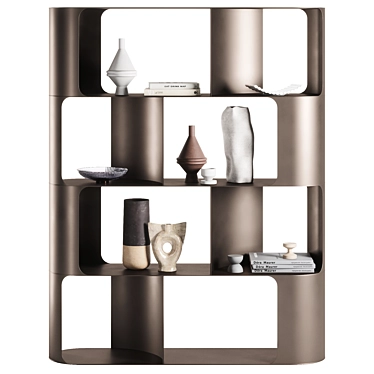 Fulham Steel Bookcase in Curved Design 3D model image 1 