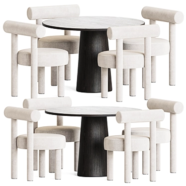 Modern Wood Dining Set Scandinavian 3D model image 1 