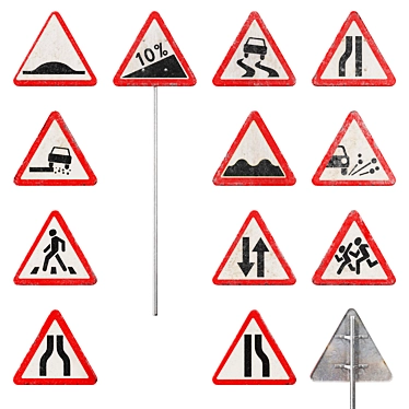 Traffic Safety Warning Road Signs 3D model image 1 