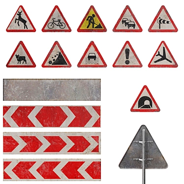 Warning Road Signs Set 3D model image 1 