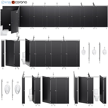 Urban Bathroom Partitions Set 3D model image 1 