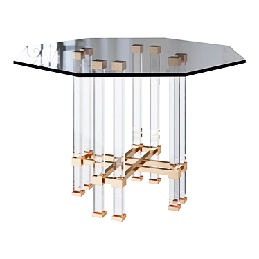 French Lucite Brass Glass Dining Table 3D model image 1 