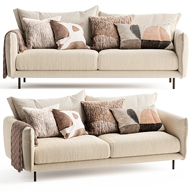 Stylish Ribbon 3-Seater Couch 3D model image 1 