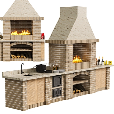 Outdoor Brick Barbecue Grill Set 3D model image 1 