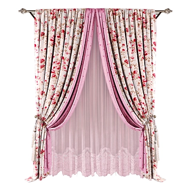 Textured High-Quality Curtains 3D model image 1 