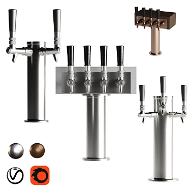 Triple Draft Beer Faucet Set 3D model image 1 