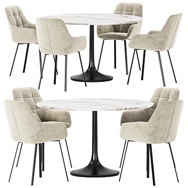  Modern Dining Set in Neutral Tones 3D model image 1 