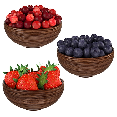 Wooden Bowl Berries Set (3 Bowls) 3D model image 1 