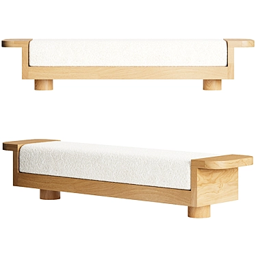 Modern Oak and Fabric Bench 3D model image 1 