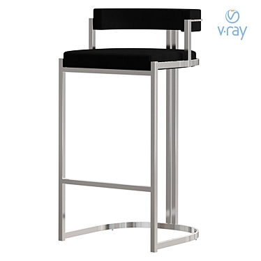 Contemporary Velvet Bar Stool Stainless Steel 3D model image 1 