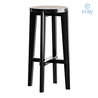 Classic Black Rattan Cane Stool 3D model image 1 