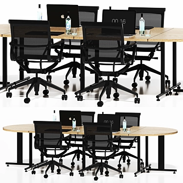 Modern Black Office Table Set 3D model image 1 