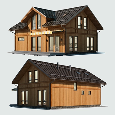 Wooden Cottage with Roof 3D 3D model image 1 