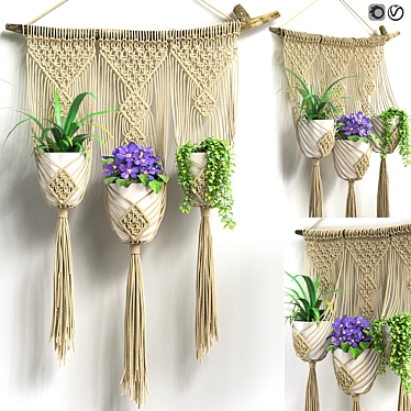 Macrame Triple Plant Holder Stand 3D model image 1 