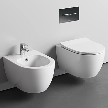 Italian Wall-Mounted Bidet/Toilet Set 3D model image 1 