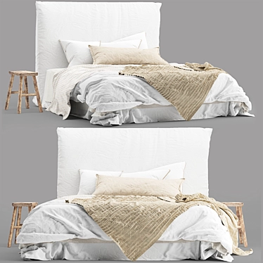 Luxury Linen Bed with Bedhead 3D model image 1 